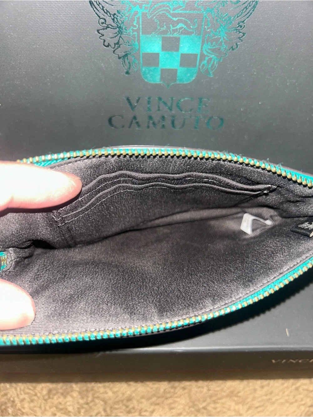 Coach Women's Metallic Teal Zip Wristlet Wallet Wrist Strap Logo Charm